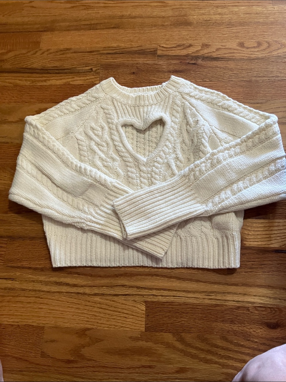 Cable Knit Heart Cutout Sweater - Cream